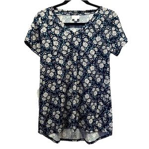 NEW Lularoe XS Christy Daisy Navy Blue V Neck Long Tee Shirt NWT
